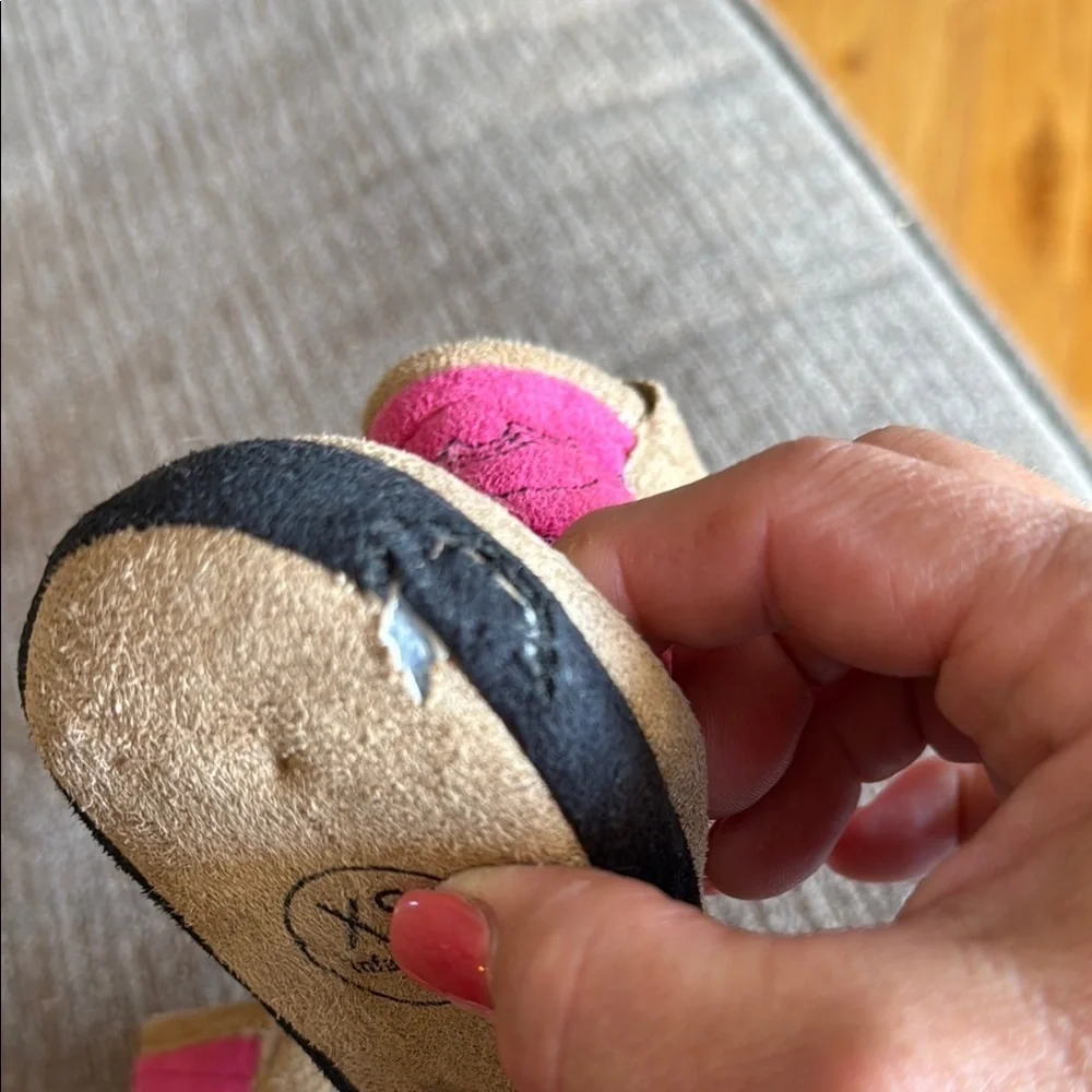 Cozy Pink and Tan Baby Boots Slippers, XS